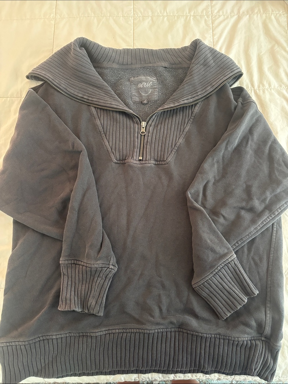 aerie Women's Charcoal Gray Half-Zip Pullover Sweater